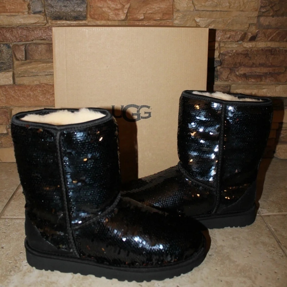 NIB UGG SEQUIN SPARKLE Classic‎ Boots BLACK